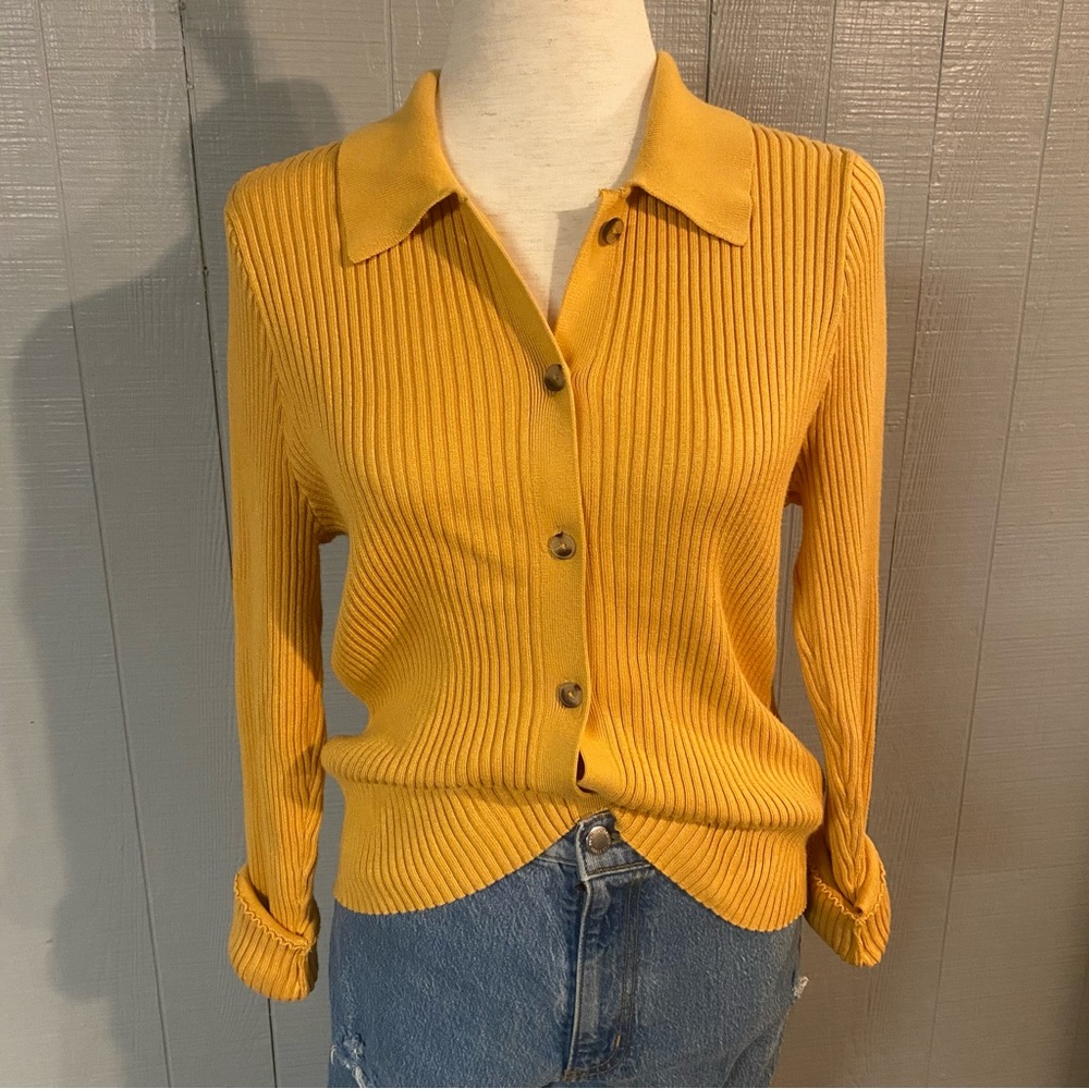 Abercrombie & Fitch Women's Yellow Gold Mustard Ribbed Cardigan Sweater XL